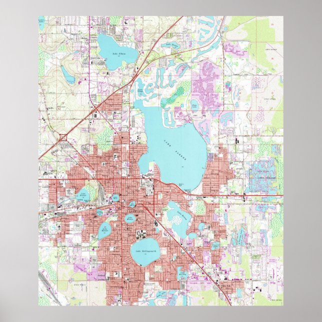 Pôster Mapa de Lakeland Florida (1975) (Frente)