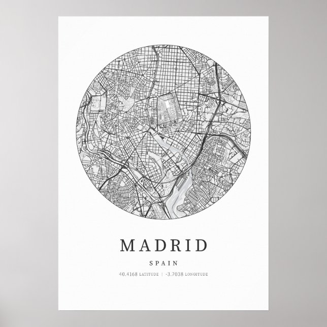 Poster Mapa de Layout da Rua da Espanha de Madrid (Frente)