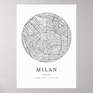 Poster Mapa de Layout da Rua Milão Itália