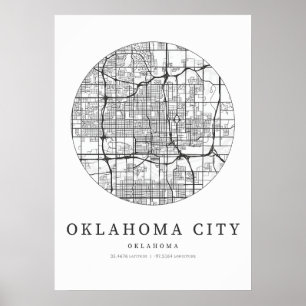 Poster Mapa de Layout da Rua Oklahoma City Oklahoma