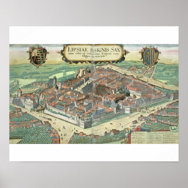 Poster Mapa de Leipzig, de Civitates Orbis Terrarum, por (Frente)