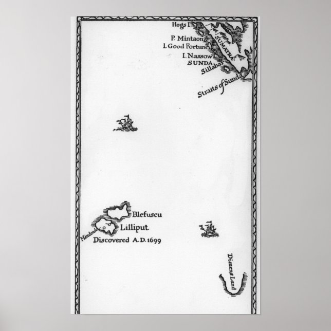 Pôster Mapa de Lilliput e Blefuscu (Frente)