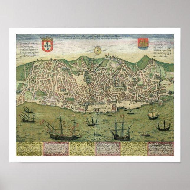 Pôster Mapa de Lisboa, de Civitates Orbis Terrarum, por (Frente)