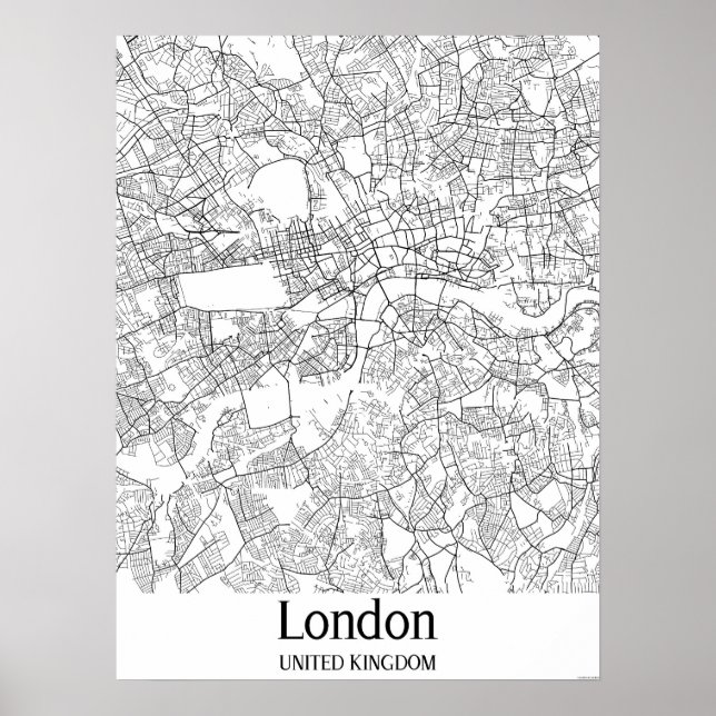 Poster Mapa de Londres, Reino Unido, Black & White City (Frente)
