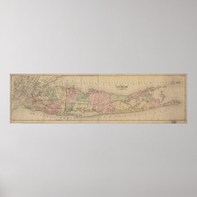 Pôster Mapa de Long Island, Nova Iorque, 1873 (Frente)