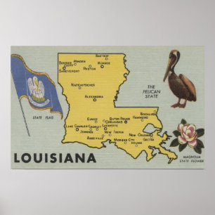 Pôster Mapa de LouisianaDetailed de StateLouisiana