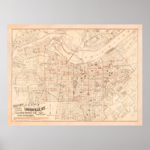 Poster Mapa de Louisville KY (1879)