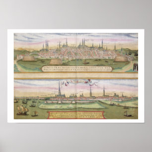 Pôster Mapa de Lubeque e de Hamburgo, 'de Civitates Orbis