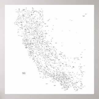 Pôster Mapa de lugares da Califórnia