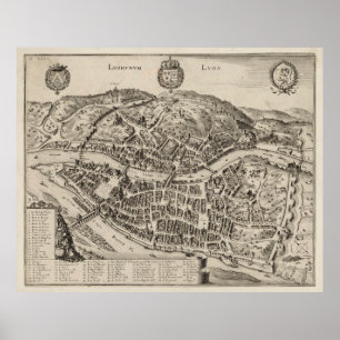 Poster Mapa de Lyon França (1600)