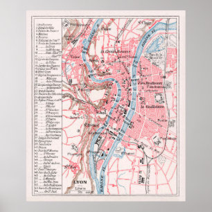Poster Mapa de Lyon França (1900)