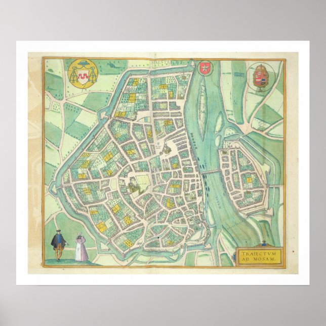 Pôster Mapa de Maastricht, de Civitates Orbis Terrarum (Frente)