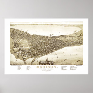 Pôster Mapa de Madison, Wisconsin desde 1885