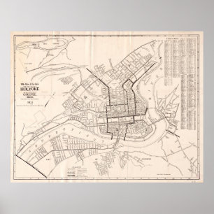 Poster Mapa de MÃES de Vintage Holyoke e Chicopee (1921)