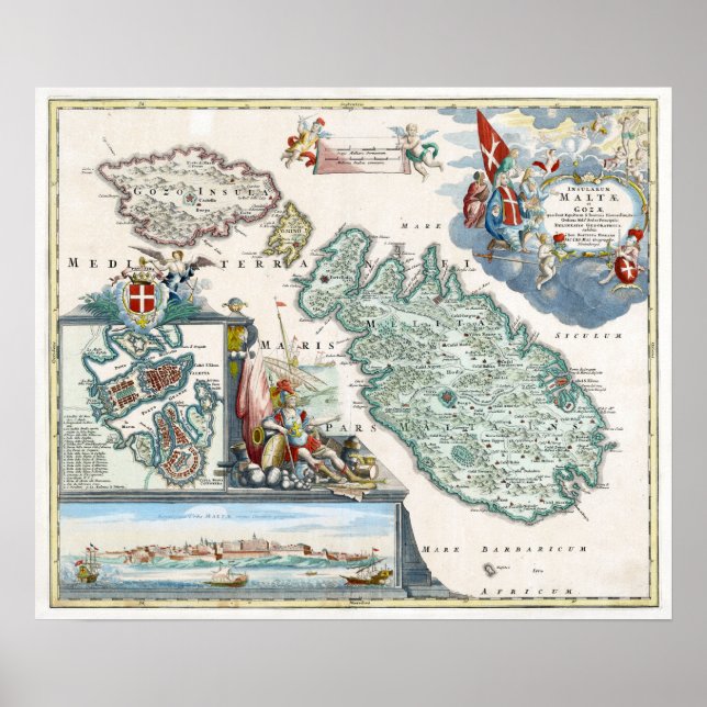 Pôster Mapa de Malta 1720 (Frente)