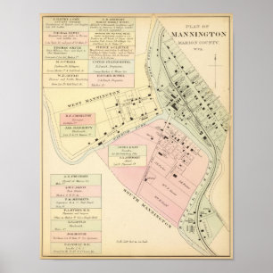 Pôster Mapa de Mannington, West Virginia