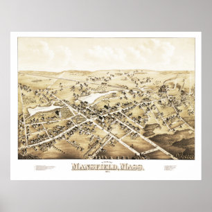 Pôster Mapa de Mansfield, Massachusetts desde 1879