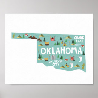 Poster Mapa de Marcas de Ícones de Oklahoma
