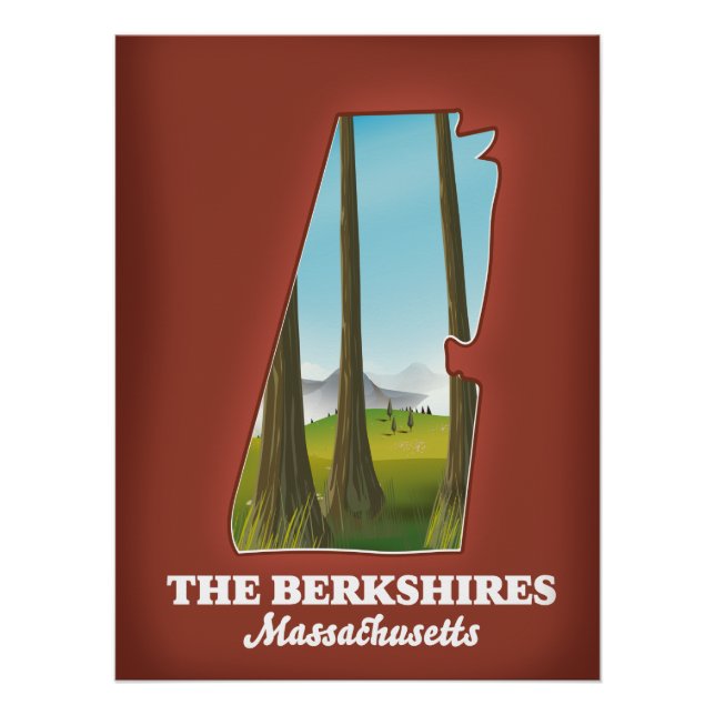Pôster Mapa de Massachusetts em Berkshires (Frente)