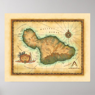 Poster Mapa de Maui das ilhas havaianas