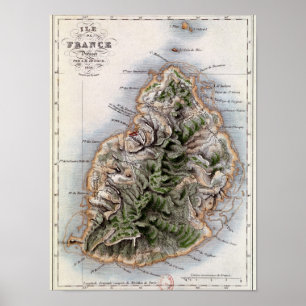 Pôster Mapa de Maurícia, ilustração 'Paul e Virginie