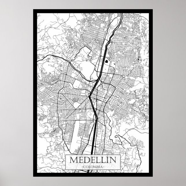 Poster Mapa de Medellín Colômbia (Frente)