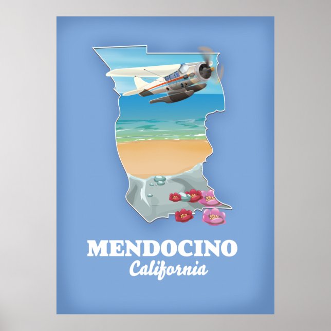 Poster Mapa de Mendocino Califórnia (Frente)