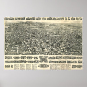 Poster Mapa de Meriden Connecticut desde 1918