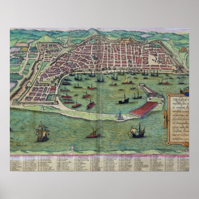 Poster Mapa de Messina, de Civitates Orbis Terrarum, por (Frente)