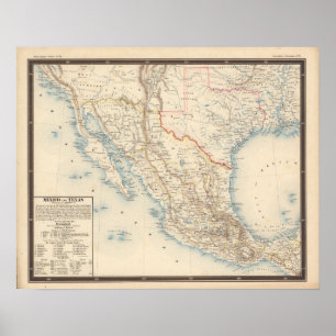 Poster Mapa de México e de Texas