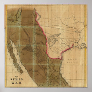 Pôster Mapa de México que mostra Seat da guerra