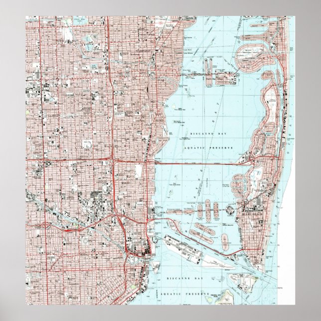 Pôster Mapa de Miami na Flórida (1988) (Frente)