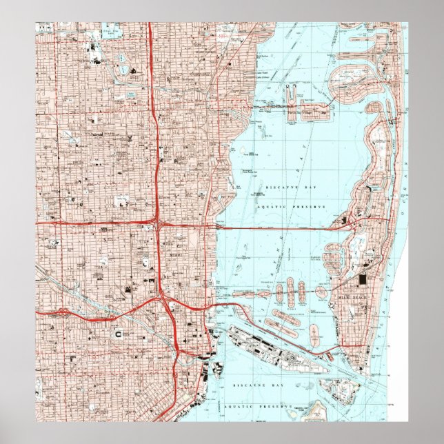 Pôster Mapa de Miami na Flórida (1994) (Frente)