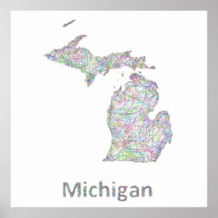 Pôster Mapa de Michigan