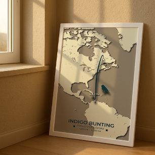 Poster Mapa de Migração de Bunting Indigo - Vintage Minim
