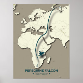 Poster Mapa de migração do Falcão Peregrino - Minimalista