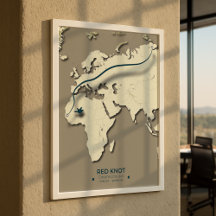 Mapa de Migração do Red Knot - Pássaro Vintage Min