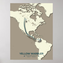 Mapa de Migração do Warbler Amarelo - Vintagem Min