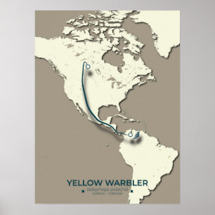 Poster Mapa de Migração do Warbler Amarelo - Vintagem Min