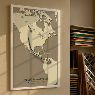 Poster Mapa de Migração do Warbler Amarelo - Vintagem Min