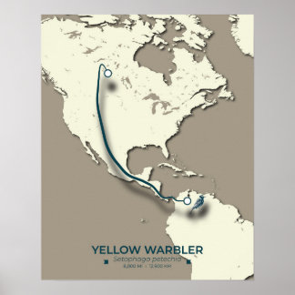 Poster Mapa de Migração do Warbler Amarelo - Vintagem Min