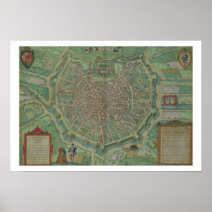 Poster Mapa de Milão, de "Civitates Orbis Terrarum" por