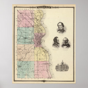 Poster Mapa de Milwaukee County, estado de Wisconsin