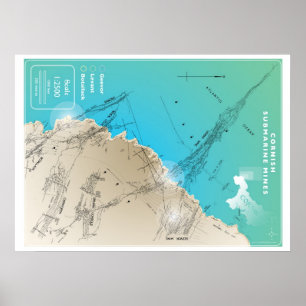 Pôster Mapa de mineração submarino Cornish