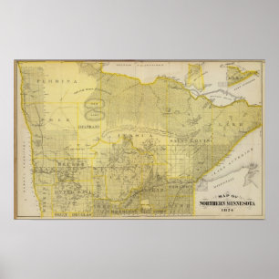 Pôster Mapa de Minnesota do norte, 1874