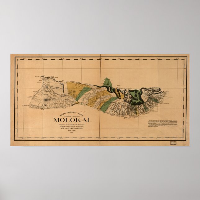 Pôster Mapa de Molokai - Ilha Havaiana, 1897 (Frente)