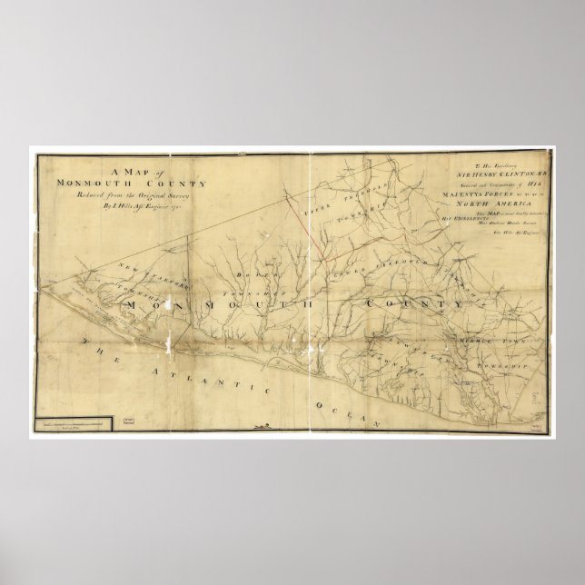 Pôster Mapa de Monmouth County New Jersey (1781) (Frente)