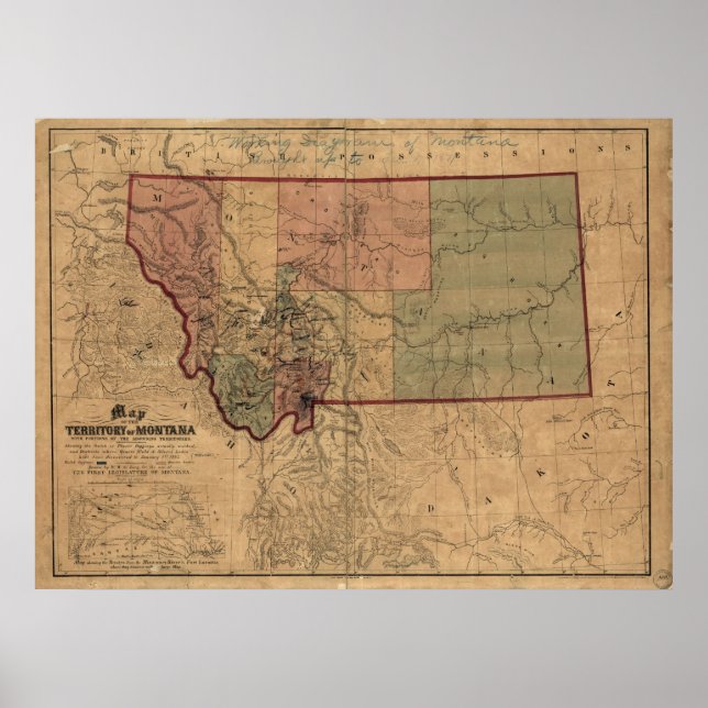 Poster Mapa de Montana em 1865 (Frente)