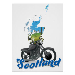 Pôster Mapa de motocicleta da Escócia viajante posador