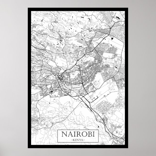Poster Mapa de Nairóbi Quênia (Frente)